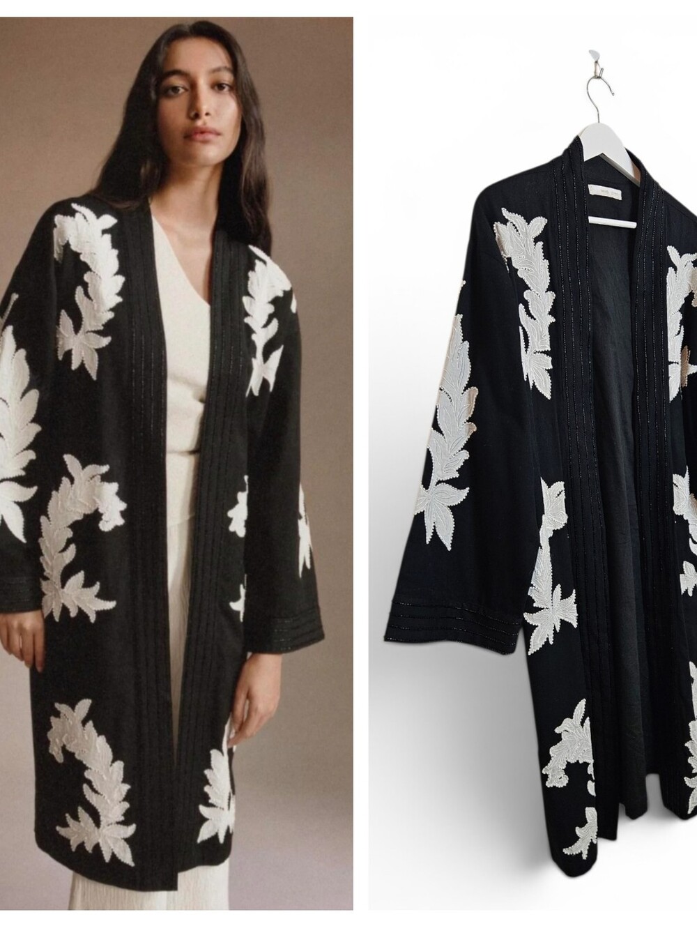 Mango Embroidered Kaftan Kimono XS S Boho Prairie Cottagecore Duster